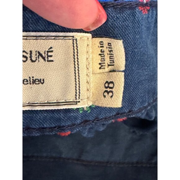 Maison Kitsune Dress Women 8 Blue Floral Cotton‎ Button Detail Tie Back Mini - Picture 11 of 12